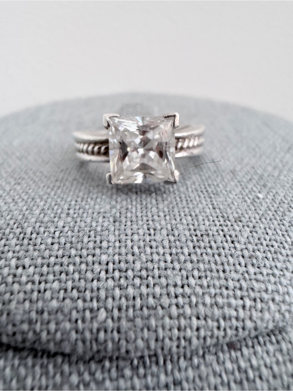 Sterling Silver Braid Ring with Square Radiant Cubic Zirconia CZ Stone Size 5.75 - Picture 5 of 5